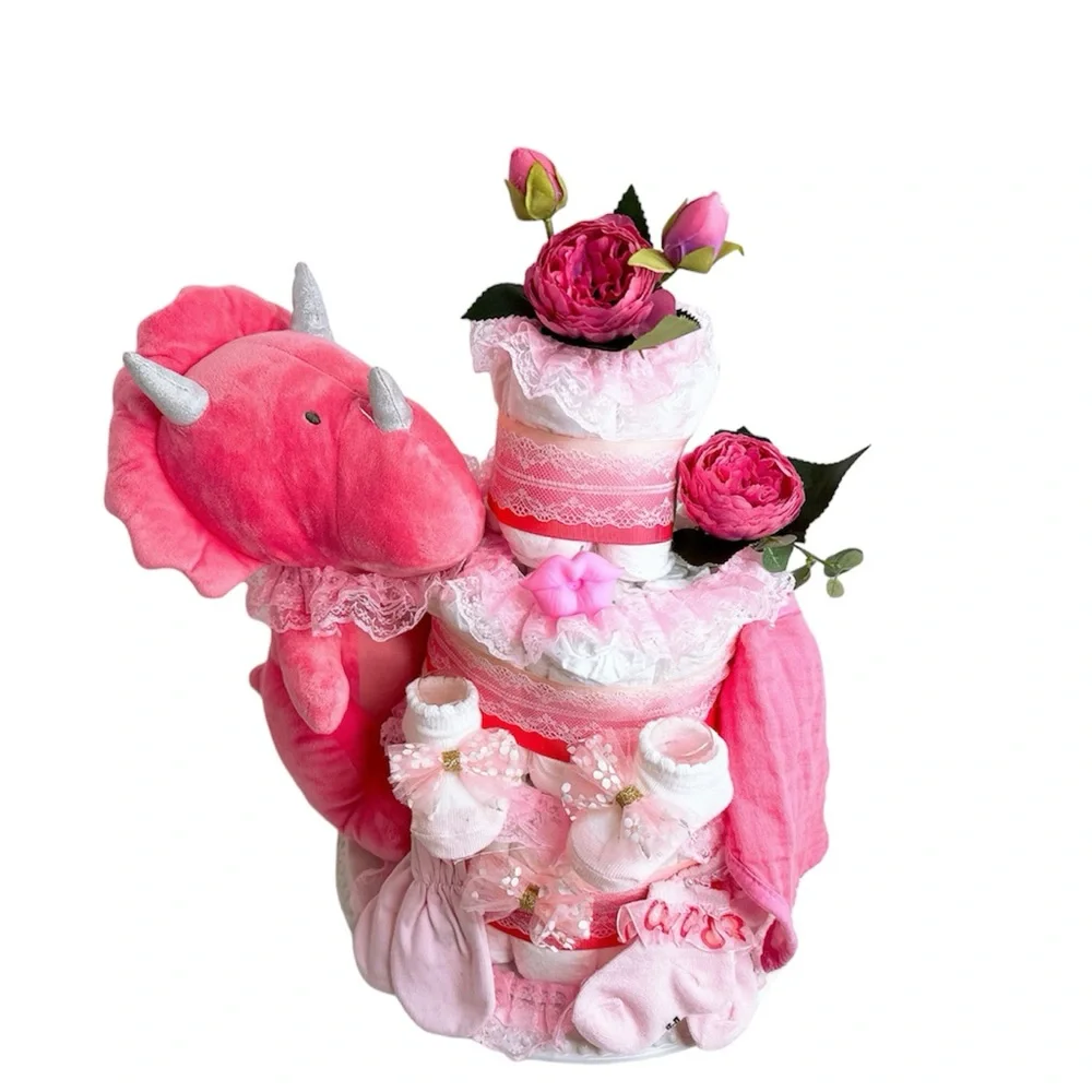 Dinosaur Girl Diaper Cake, Baby Shower Gift